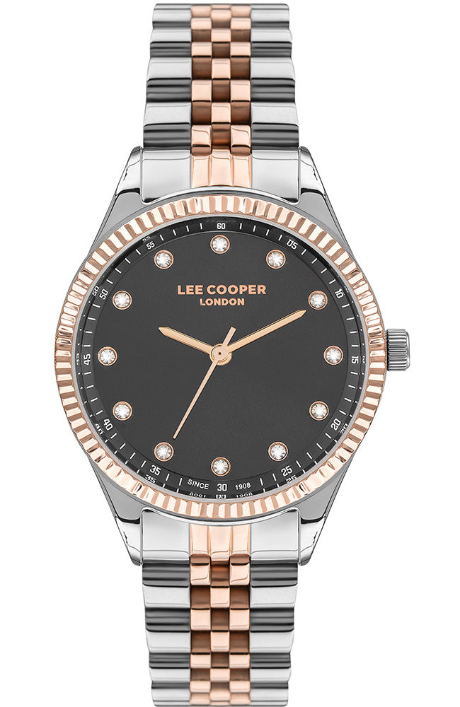 Lee Cooper  Women's Black Dial, Silver and Rose Gold Two Tone Stainless Steel Strap Watch, LC07310.550