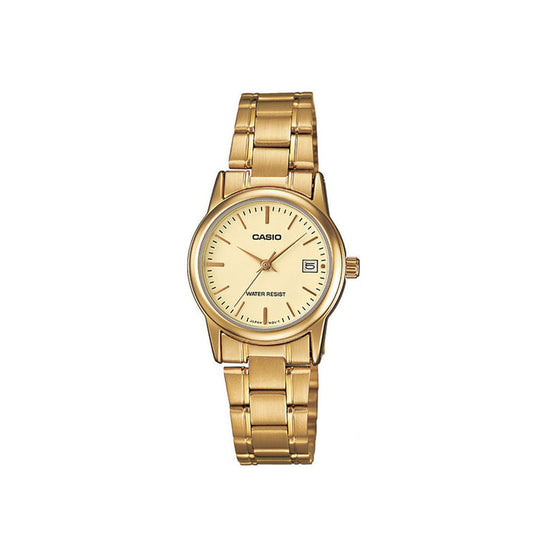 Casio men analog watch, champagne dial with comfortable strap, model CS-LTP-V002G-9AUDF, Bahrain