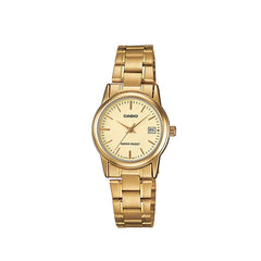 Casio Women's Watch Analog, Champagne Dial Gold Stainless Steel Strap, LTP-V002G-9AUDF