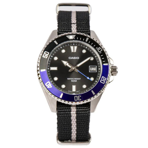 Casio men analog watch, black dial with comfortable strap, model CS-MDV-10C-1A2VDF, Bahrain