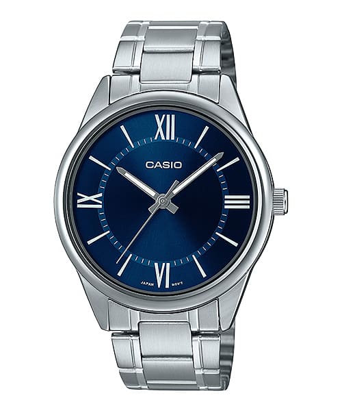 Casio Men's Watch Analog, Blue Dial Silver Stainless Steel Strap, MTP-V005D-2B5UD