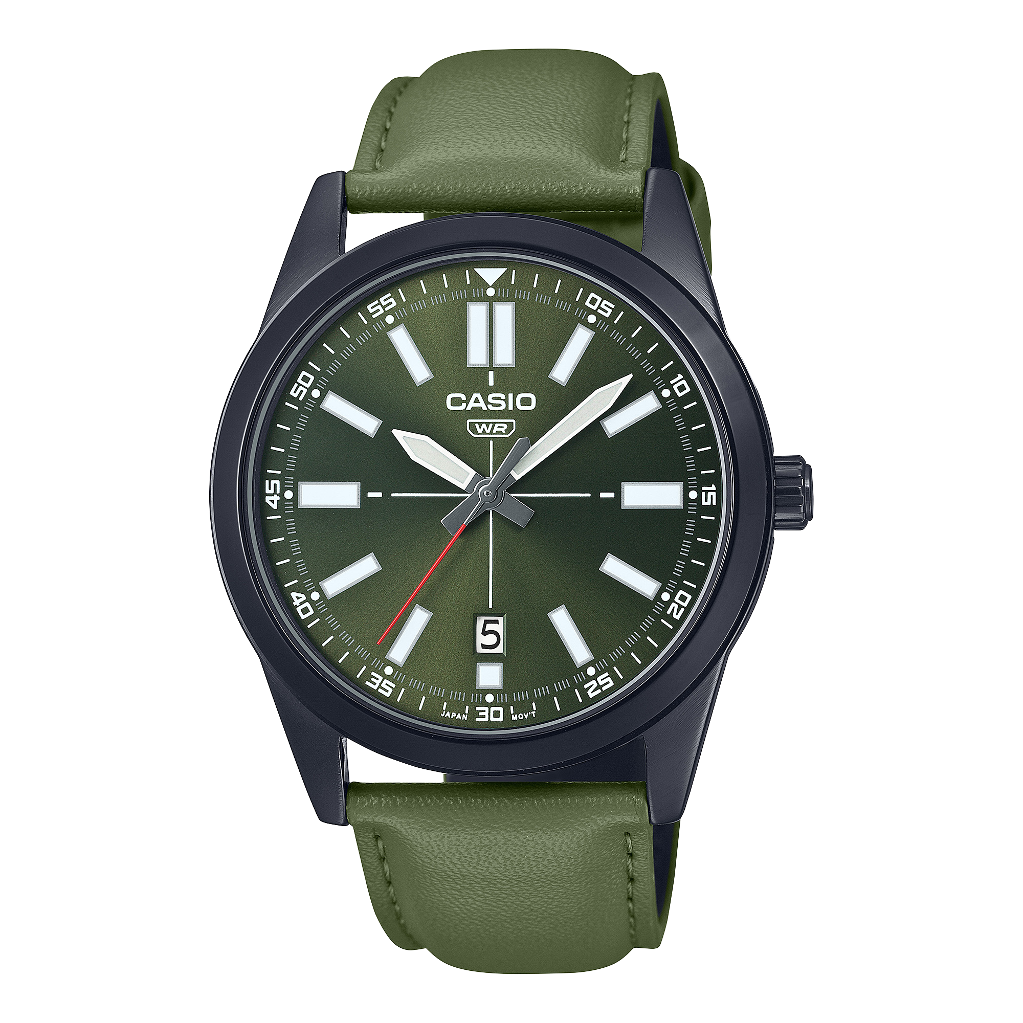 Casio Men's Watch, Green Dial Green Leather Strap, MTP-VD02BL-3EUD