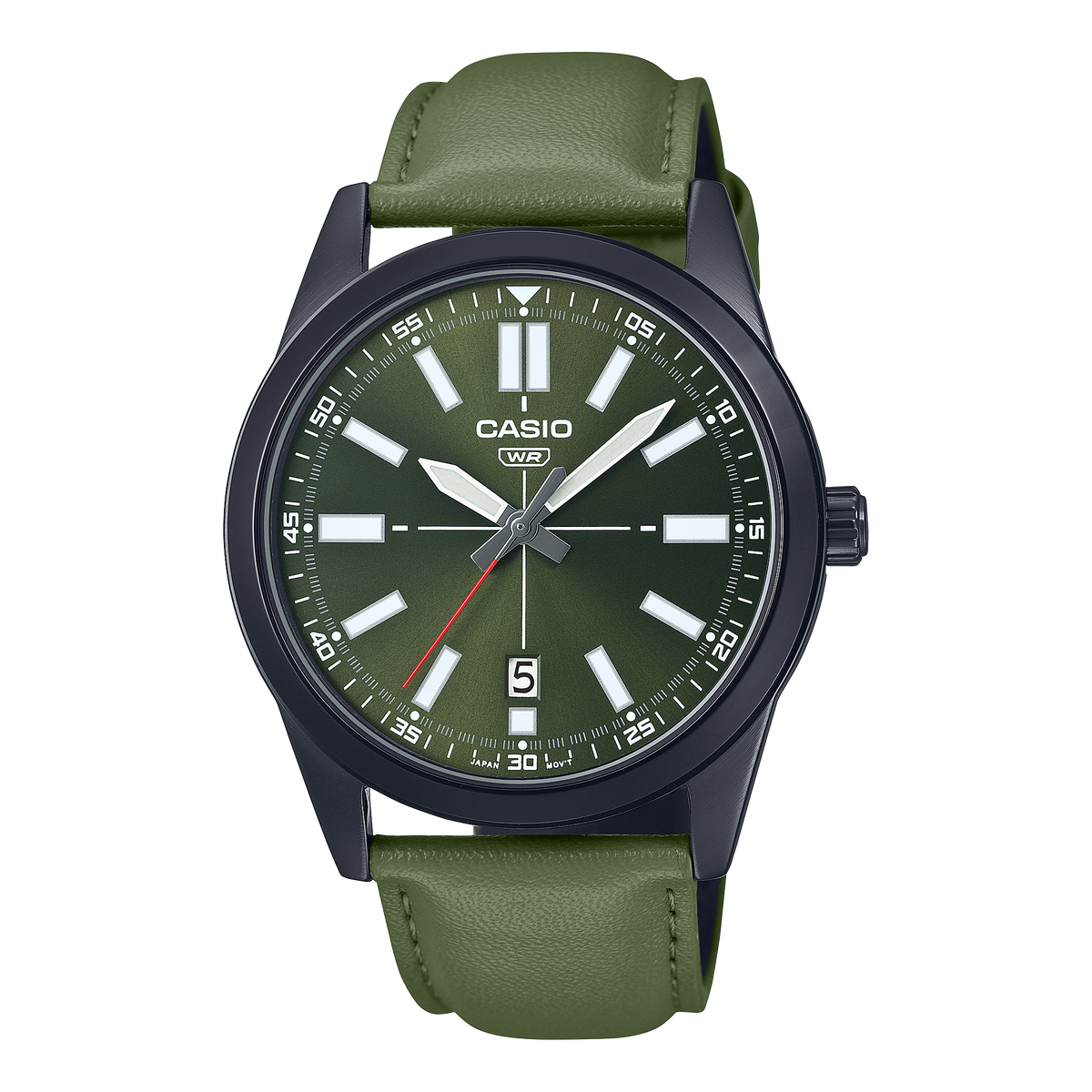 Casio Men's Watch, Green Dial Green Leather Strap, MTP-VD02BL-3EUD