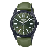 Casio Men's Watch, Green Dial Green Leather Strap, MTP-VD02BL-3EUD