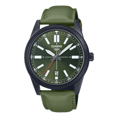 Casio Men's Watch, Green Dial Green Leather Strap, MTP-VD02BL-3EUD