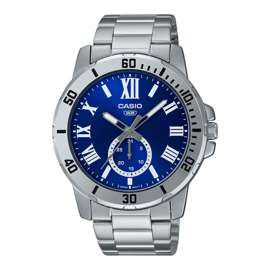 Casio men analog watch, blue dial with comfortable strap, model CS-MTP-VD200D-2BUD, Bahrain