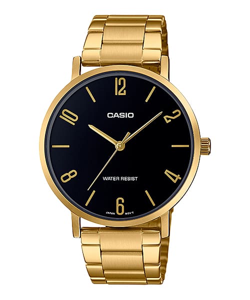 Casio Men's Watch Analog, Black Dial Gold Stainless Steel Strap, MTP-VT01G-1B2UD