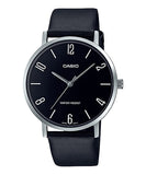 Casio Men's Watch Analog, Black Dial Black Leather Strap, MTP-VT01L-1B2UD