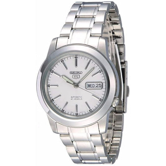 Seiko Men's Mechanical Watch Analog, White Dial Silver Stainless Band, SNKE49J authentic Seiko watch with original box and warranty papers