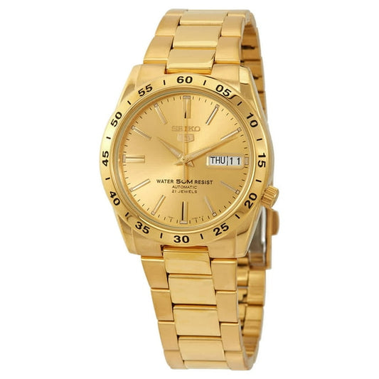 Seiko Men's Mechanical Watch Analog, Gold Dial Gold Stainless Band, SNKE06K authentic Seiko watch with original box and warranty papers