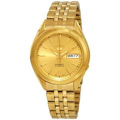 Seiko Men's Mechanical Watch Analog, Gold Dial Gold Stainless Band, SNKL28K