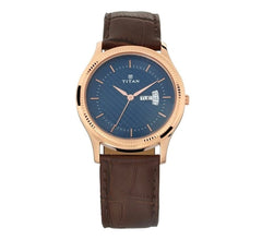 Titan Men's Watch Karishma Collection Analog, Blue Dial Brown Leather Strap, 1824WL01