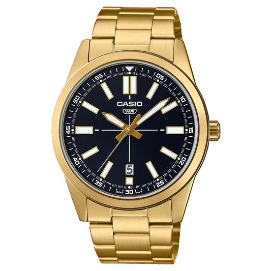 Casio men analog watch, black dial with comfortable strap, model CS-MTP-VD02G-1EUDF, Bahrain