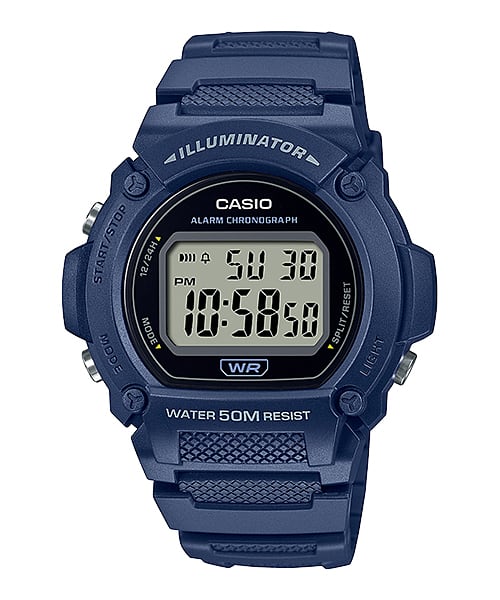 Casio Men's Watch Digital, Black Dial Blue Resin Strap, W-219H-2AVDF