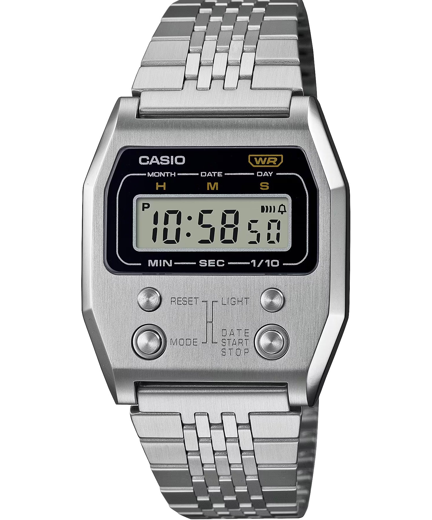 Casio Unisex Watch Retro Design Vintage Collection, Silver Dial Silver Stainless Steel Strap, A1100D-1DF