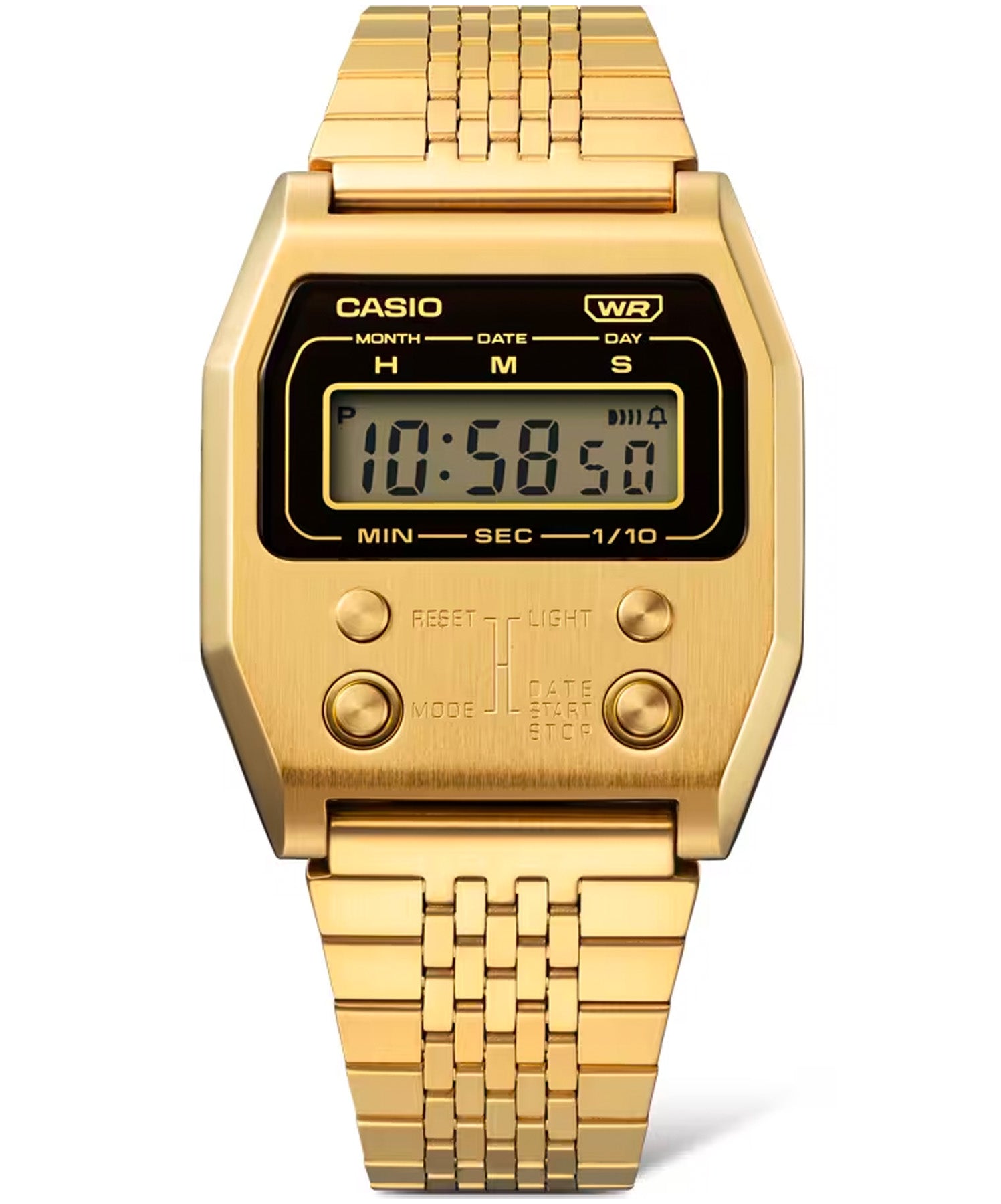 Casio Unisex Watch Retro Design Vintage Collection, Gold Dial Gold Stainless Steel Strap, A1100G-5DF