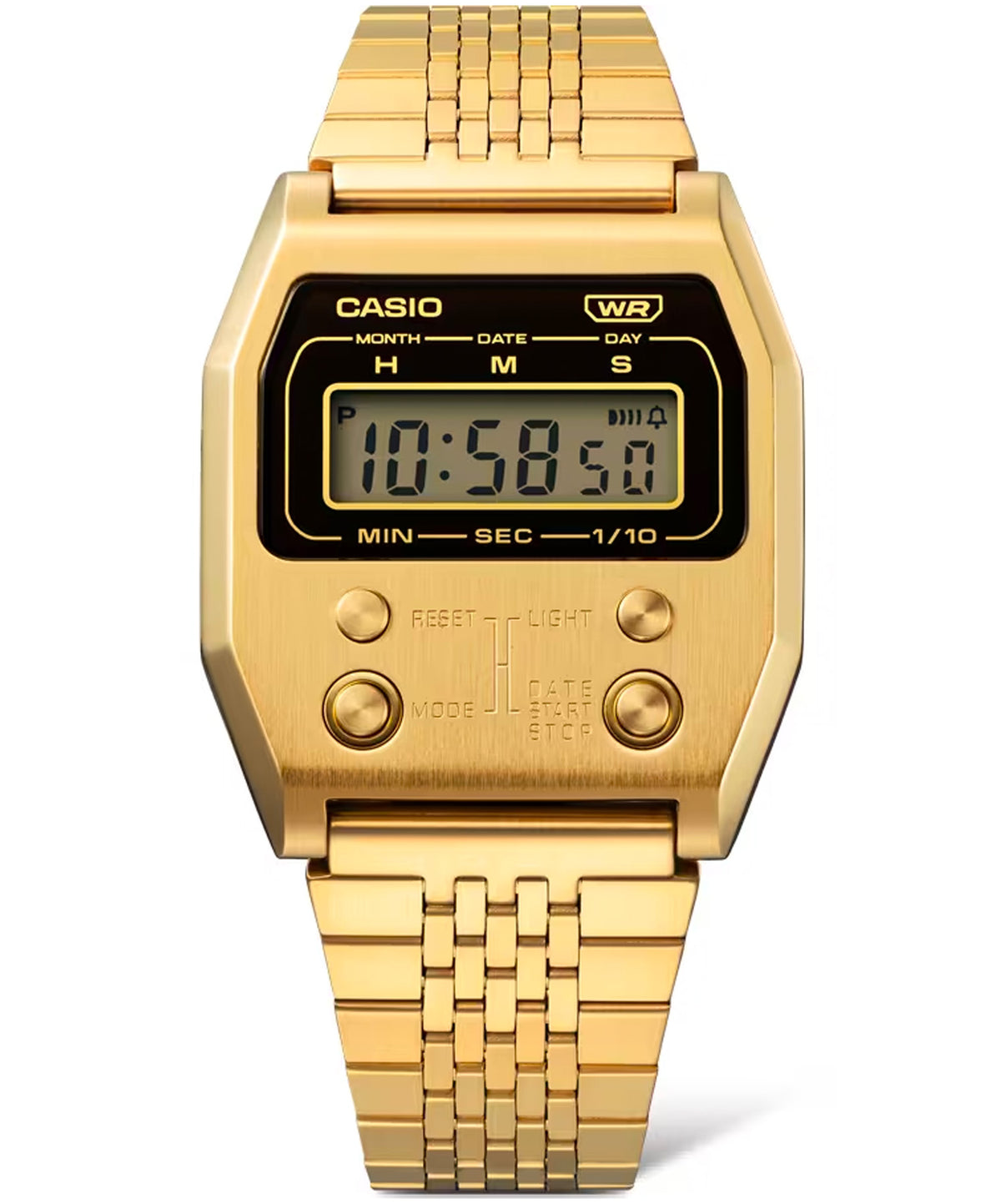 Casio Unisex Watch Retro Design Vintage Collection, Gold Dial Gold Stainless Steel Strap, A1100G-5DF