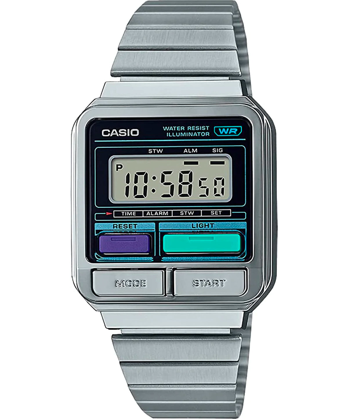 Casio Unisex Watch Retro Digital, Black Dial Silver Stainless Steel Strap, A120WE-1ADF