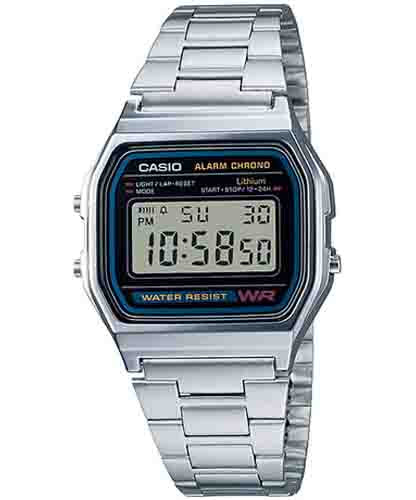 Casio Men's Watch Vintage Collection Digital, Black Dial Silver Stainless Steel Strap, A158WA-1DF