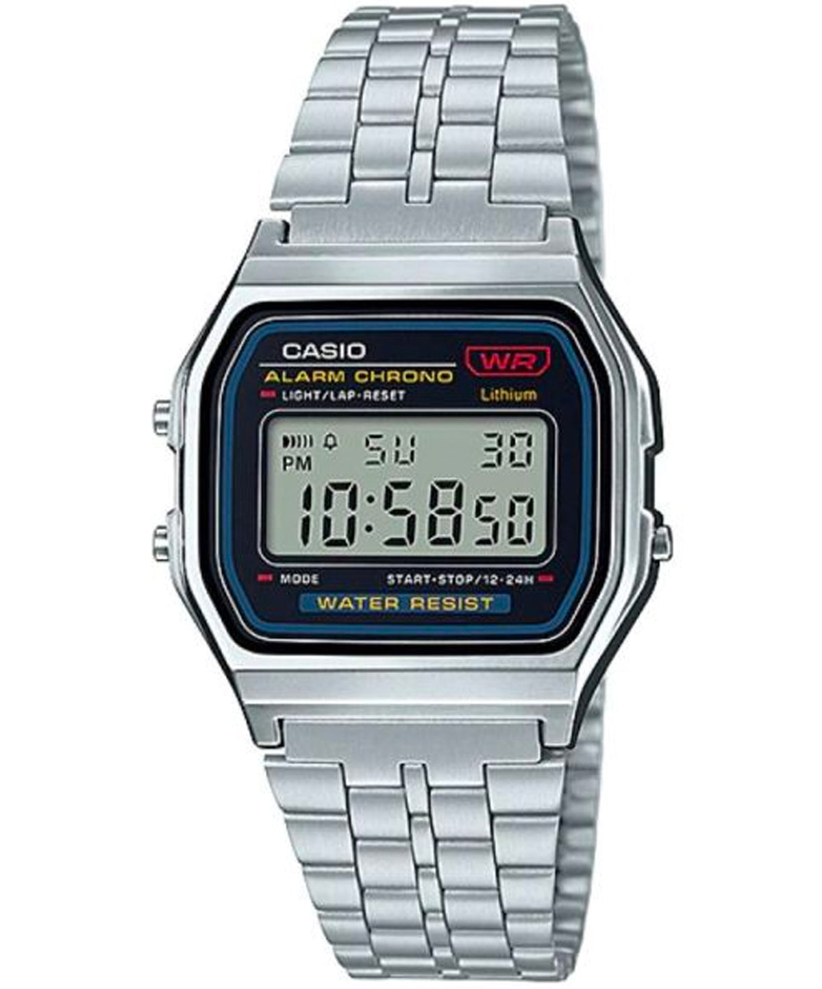 Casio Men's Watch Vintage Collection Digital, Black Dial Silver Stainless Steel Strap, A159W-N1DF