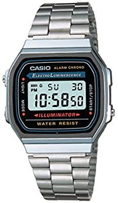 Casio Men's Watch Vintage Collection Digital, Grey Dial Silver Stainless Steel Strap, A168WA-1WDF