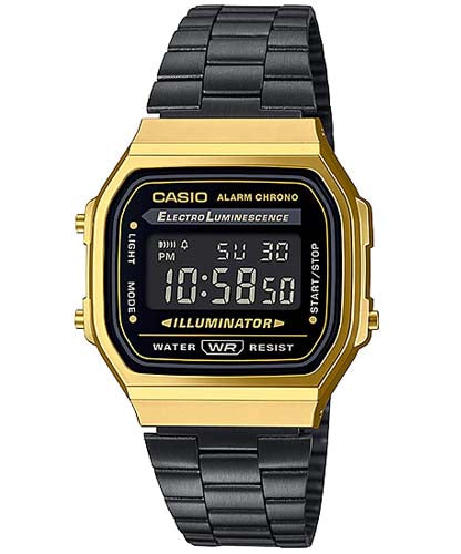 Casio Men's Watch Vintage Collection Digital, Black Dial Black Stainless Steel Strap, A168WEGB-1BDF