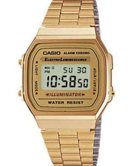 Casio Men's Watch Vintage Collection Digital, Gold Dial Gold Stainless Steel Strap, A168WG-9WDF