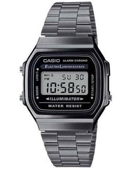 Casio Men's Watch Vintage Collection Digital, Black Dial Grey Stainless Steel Strap, A168WGG-1ADF