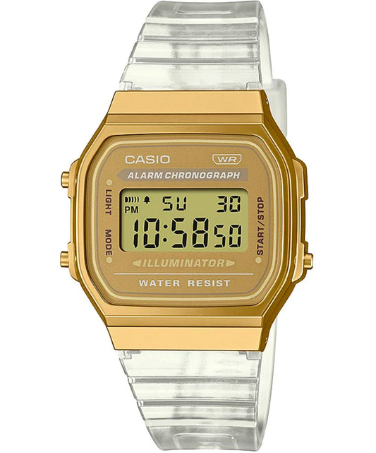 Casio unisex analog watch, gold dial with comfortable strap, model CS-A168XESG-9ADF, Bahrain