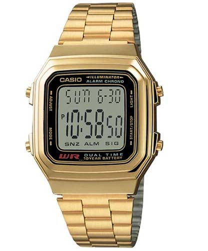 Casio Men's Watch Vintage Collection Digital, Black Dial Gold Stainless Steel Strap, A178WGA-1ADF