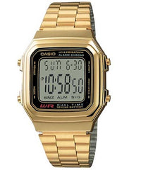 Casio Men's Watch Vintage Collection Digital, Black Dial Gold Stainless Steel Strap, A178WGA-1ADF