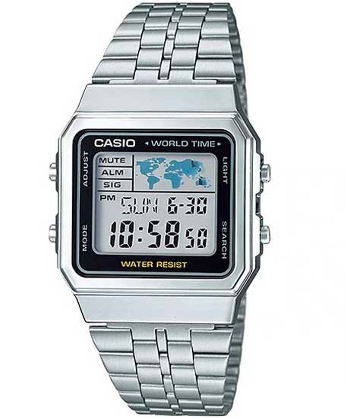 Casio Men's Watch Vintage Collection Digital, Black Dial Silver Stainless Steel Strap, A500WA-1DF