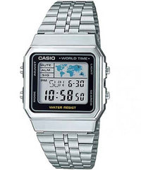 Casio Men's Watch Vintage Collection Digital, Black Dial Silver Stainless Steel Strap, A500WA-1DF