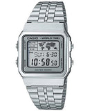 Casio Men's Watch Vintage Collection Digital, Silver Dial Silver Stainless Steel Strap, A500WA-7DF