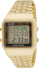 Casio Men's Watch Vintage Collection Digital, Black Dial Gold Stainless Steel Strap, A500WGA-1DF