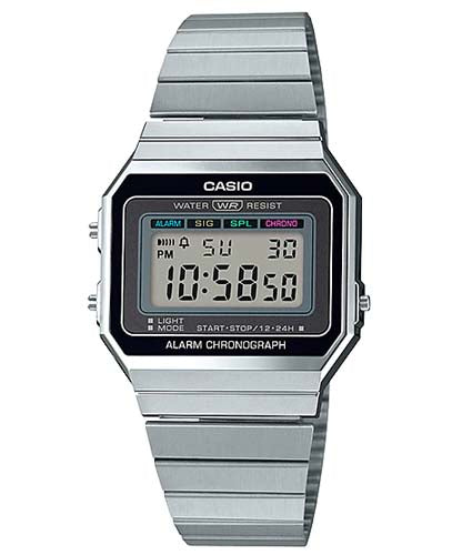 Casio Men's Watch Vintage Collection Digital, Black Dial Silver Stainless Steel Strap, A700W-1ADF