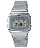 Casio Men's Watch Vintage Collection Digital, Silver Dial Silver Stainless Steel Strap, A700WM-7ADF