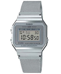 Casio Men's Watch Vintage Collection Digital, Silver Dial Silver Stainless Steel Strap, A700WM-7ADF