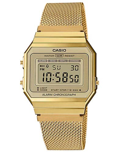 Casio Unisex Watch Vintage Collection Digital, Gold Dial Gold Stainless Steel Strap, A700WMG-9ADF