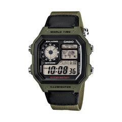 Casio Men's Watch Digital, Green Dial Green Cloth Strap, AE-1200WHB-3BVD