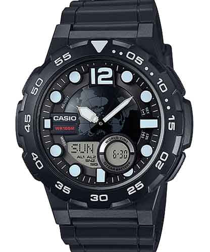 Casio men analog watch, black dial with comfortable strap, model CS-AEQ-100W-1AVDF, Bahrain