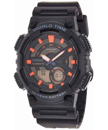 Casio Men's Watch Analog & Digital Combo, Black Dial Black Resin Strap, AEQ-110BW-1A2VDF