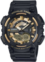 Casio Men's Watch Analog & Digital Combo, Black Dial Black Resin Strap, AEQ-110BW-9AVDF