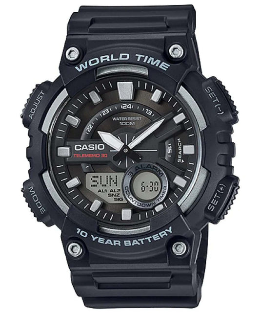 Casio men analog watch, black dial with comfortable strap, model CS-AEQ-110W-1AVDF, Bahrain