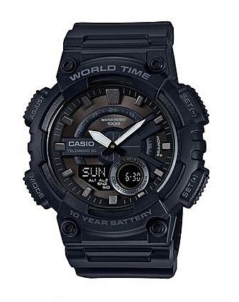 Casio Men's Watch Analog & Digital Combo, Black Dial Black Resin Strap, AEQ-110W-1BVDF