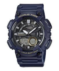 Casio Men's Watch Analog & Digital Combo, Black Dial Blue Resin Strap, AEQ-110W-2AVDF