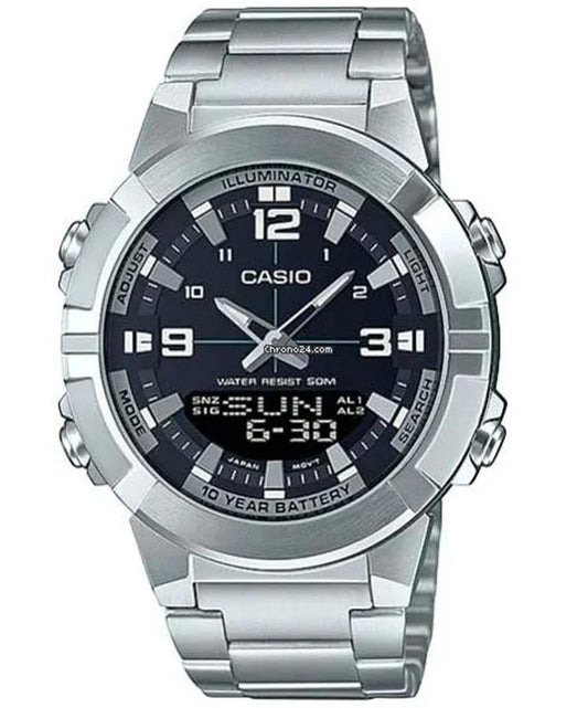 Casio men analog watch, black dial with comfortable strap, model CS-AMW-870D-1AVDF, Bahrain