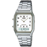 Casio Men's Watch Analog & Digital Combo, White Dial Silver Stainless Steel Strap, AQ-230A-7BMQD