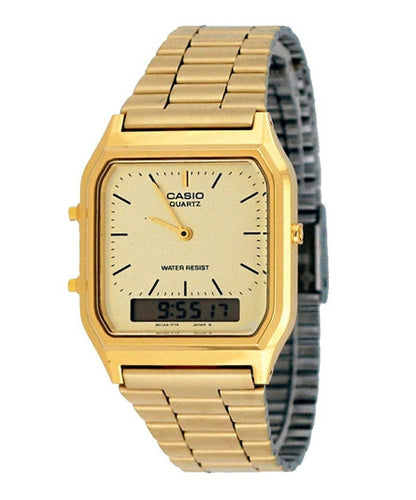 Casio Men's Watch Analog & Digital Combo, Gold Dial Gold Stainless Steel Strap, AQ-230GA-9DMQD