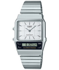 Casio Unisex Watch Analog Digital Display, Dual Time  Stainless Steel Grey Ion Plated Strap, AQ-800E-7ADF